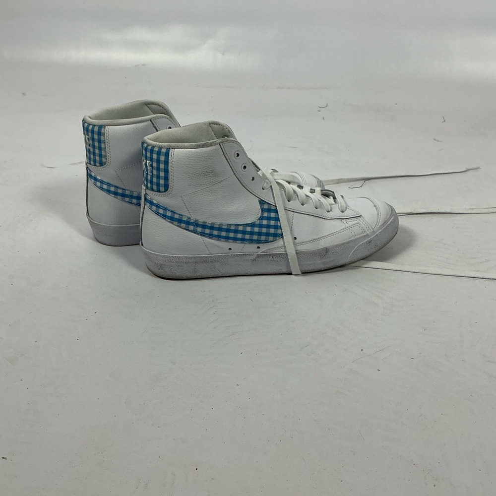 Nike White and Blue Checkered Athletic Shoes